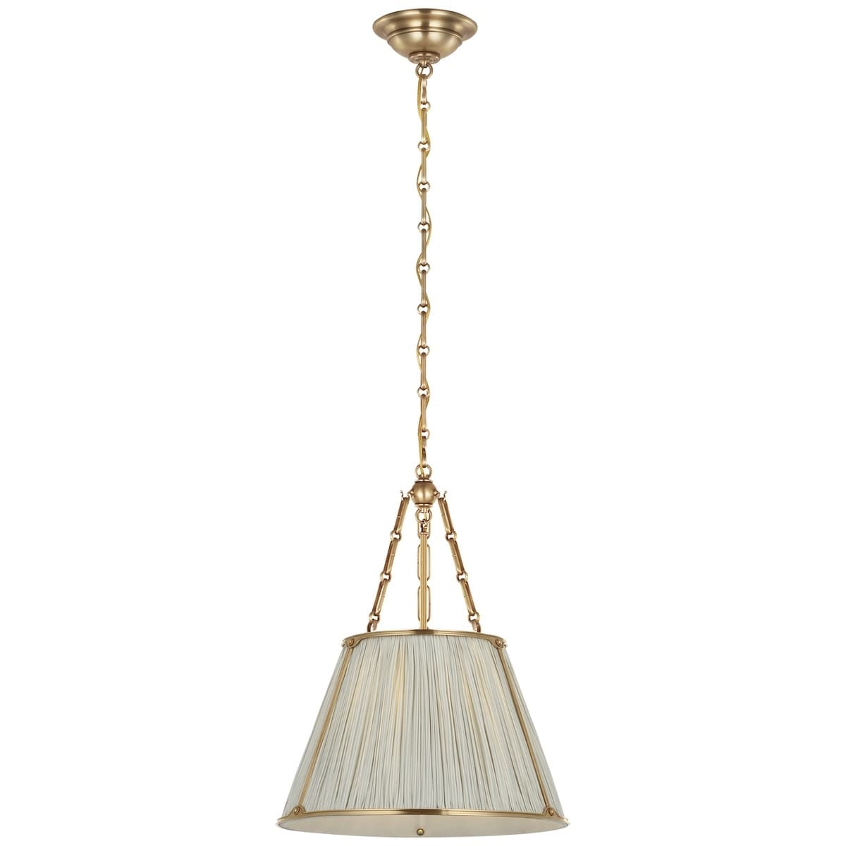 Allister Hanging Shade, Brass - CHAREE SILK STRIPE, LIGHT BLUE