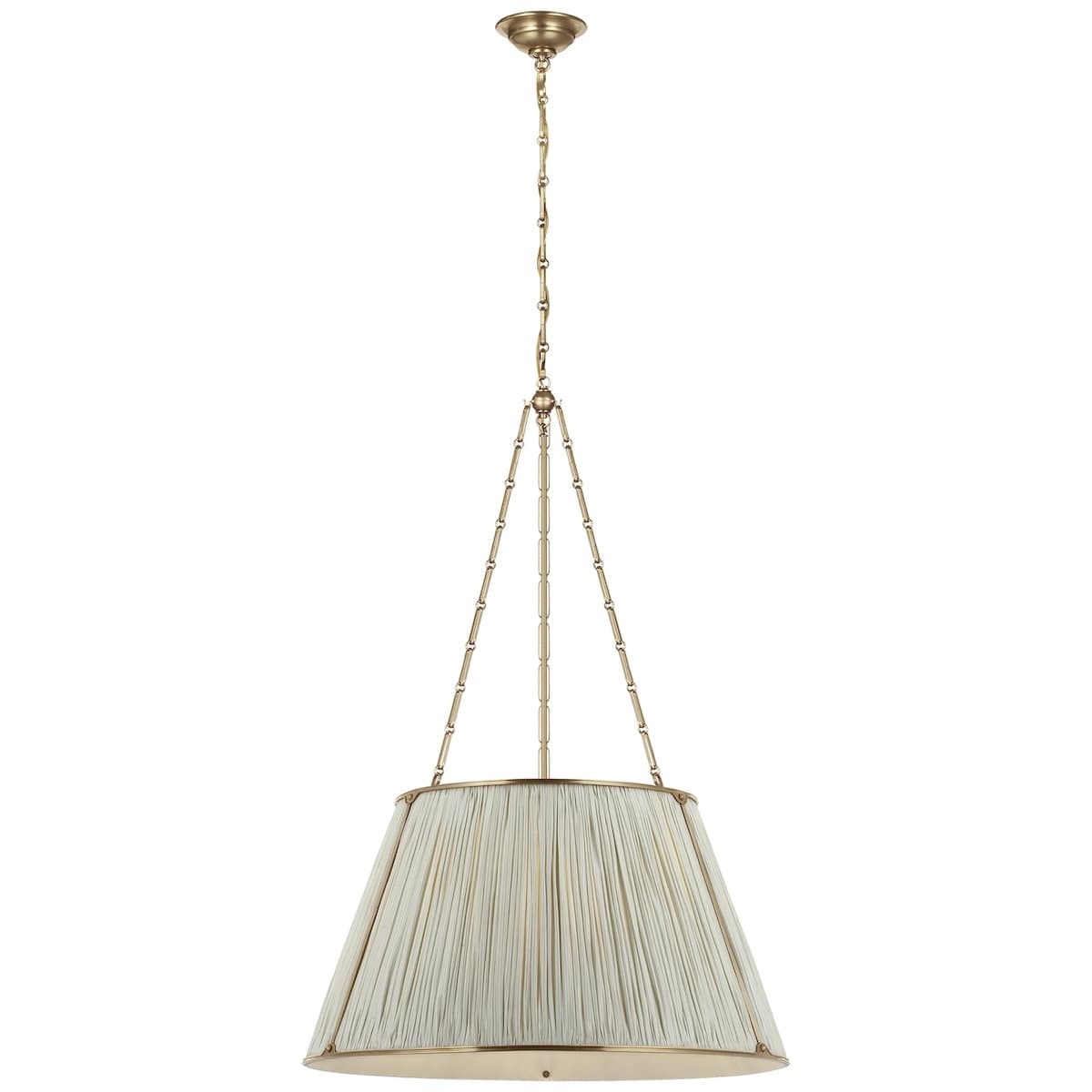 Allister Hanging Shade, Brass - CHAREE SILK STRIPE, LIGHT BLUE