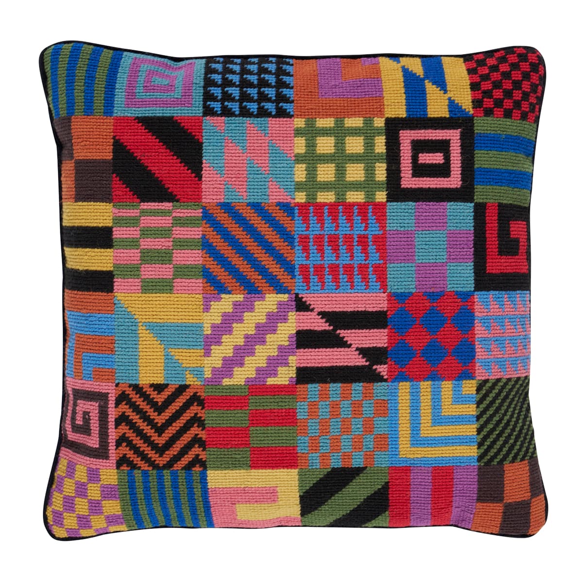 Graphic Blocks Needlepoint Pillow - MULTI