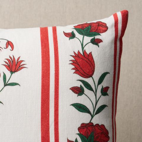 Royal Poppy Stripe Pillow_RED