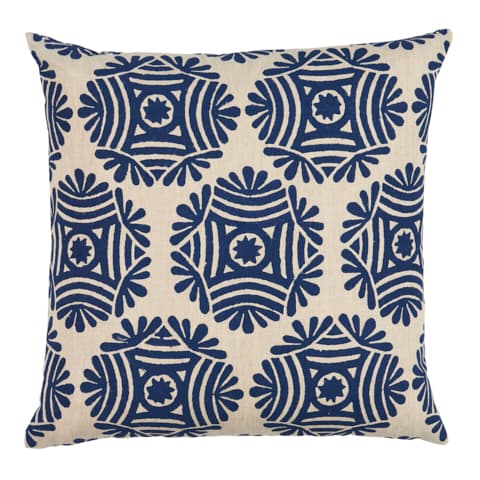 Gilded Star Block Print Pillow - NAVY ON NATURAL