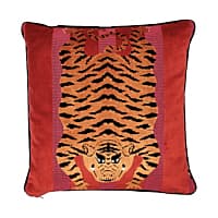 Jokhang Tiger Velvet Pillow - RED & PINK