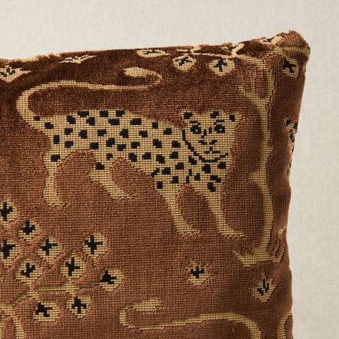 Woodland Leopard Velvet Pillow - Sepia Pillows & Accessories | Schumacher