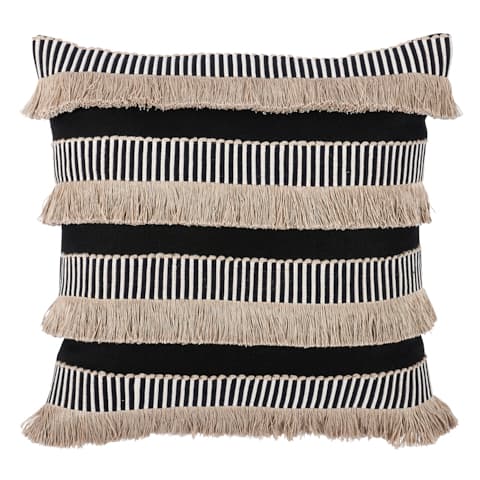 Graphic Fringe Pillow - BLACK