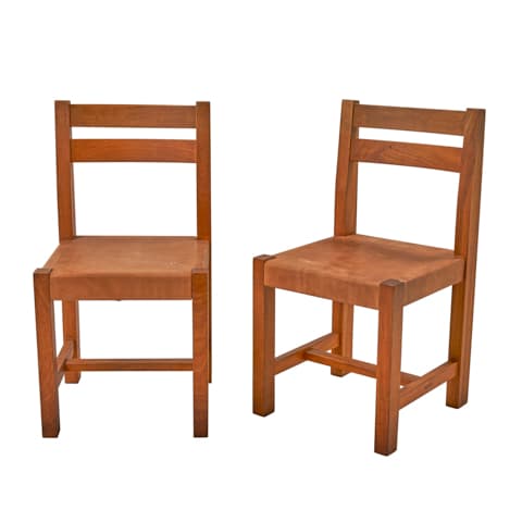 1980s Wood & Leather Chairs, Pair - 