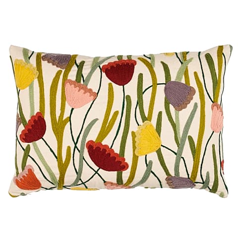 Deco Flower Embroidery Pillow - MULTI