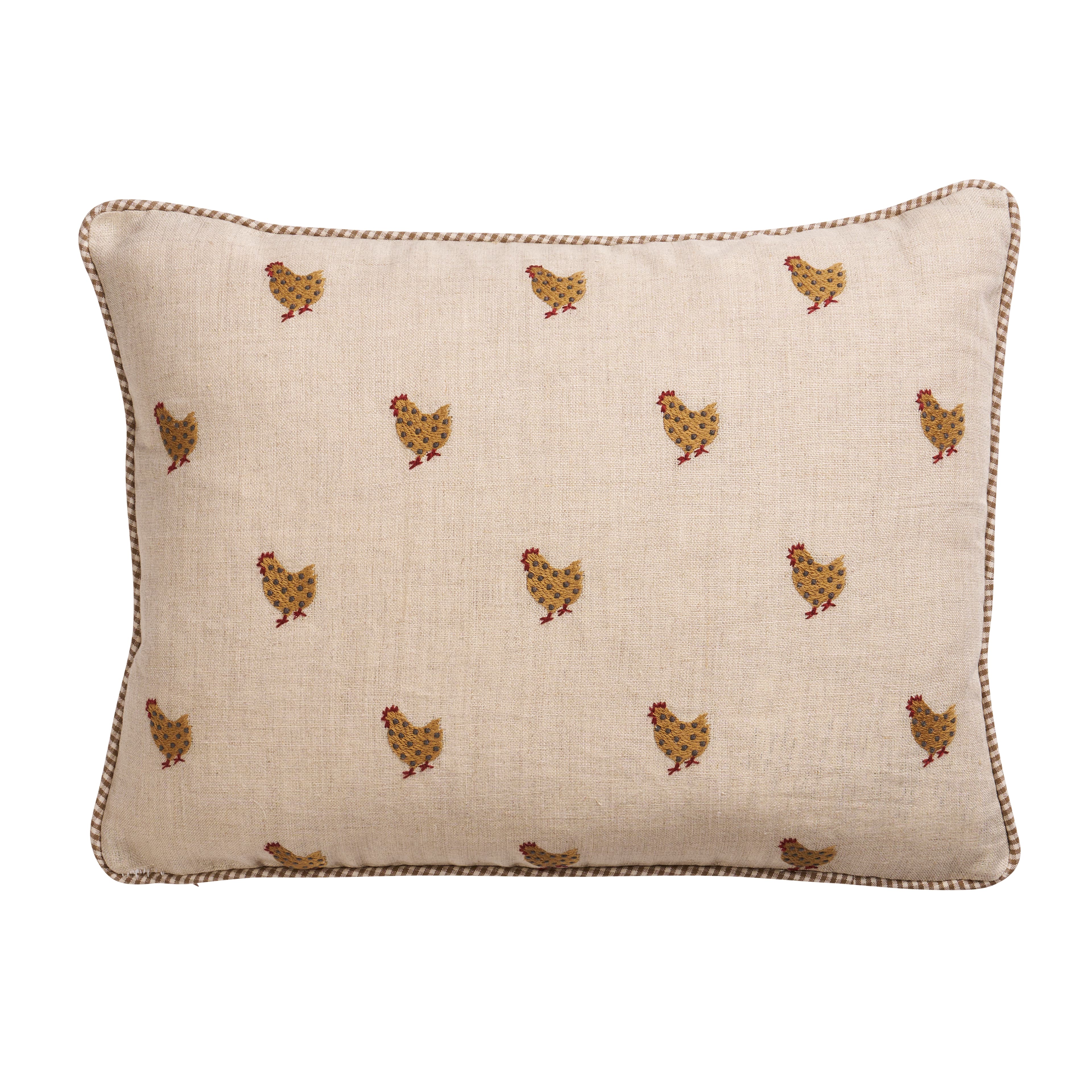 Betsy's Chicken Embroidery Pillow - NATURAL