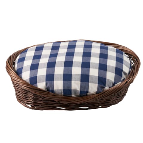 Camden Cotton Check Dog Bed - NAVY