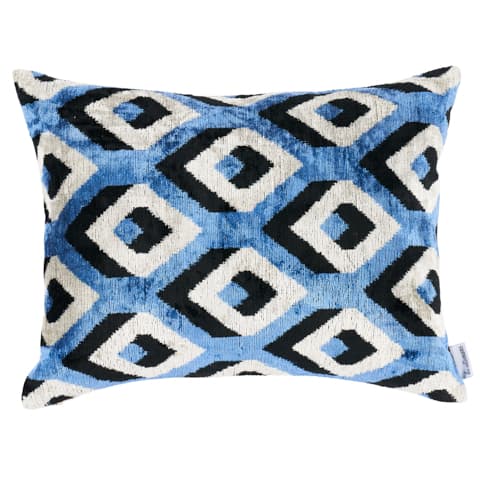 Mersin Silk Velvet Pillow - BLUE & BLACK