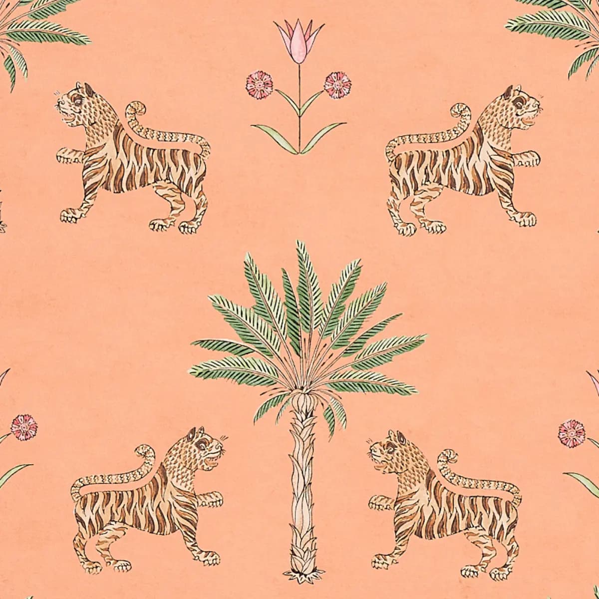 TIGER PALM_ CRIMSON ON PEACH