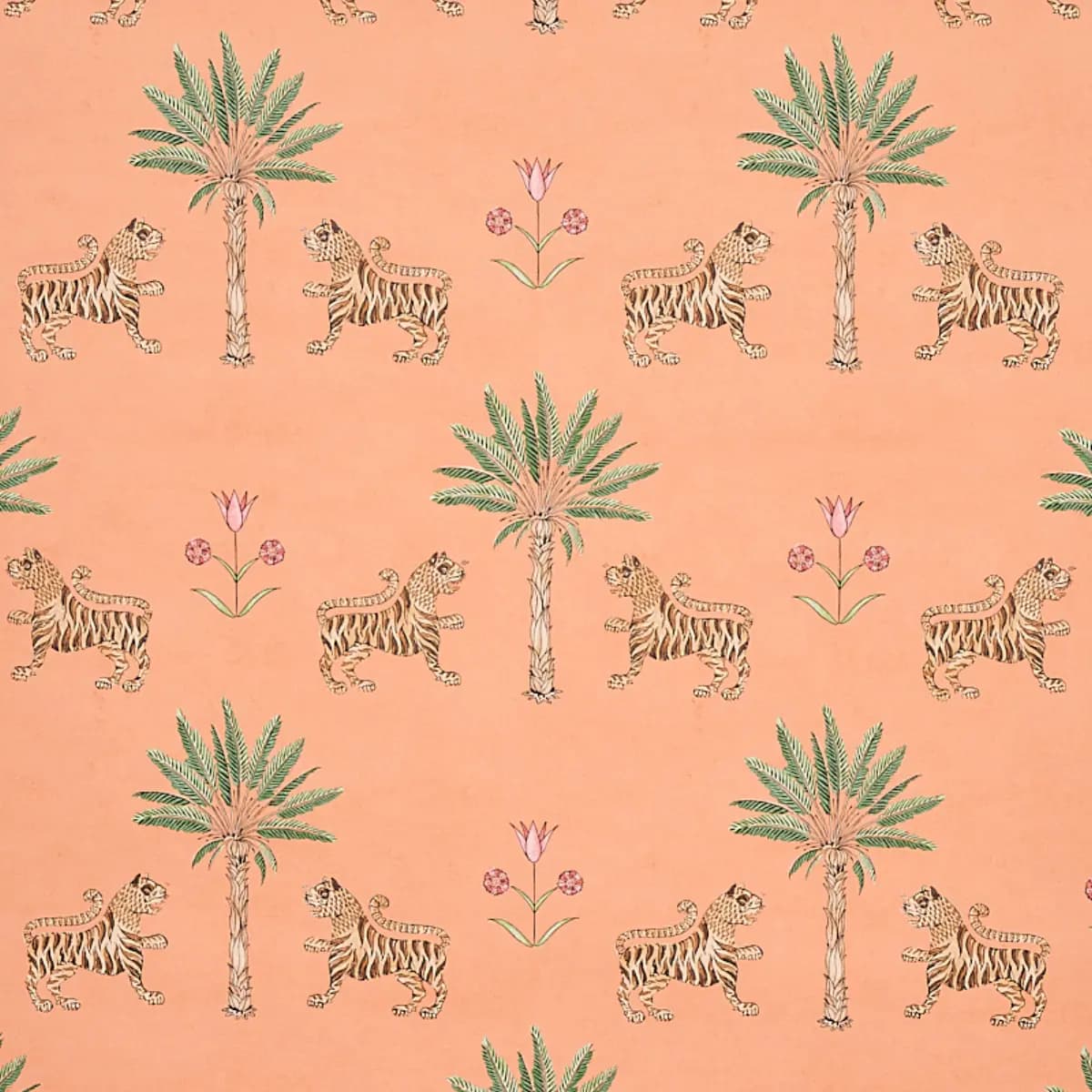 TIGER PALM_ CRIMSON ON PEACH