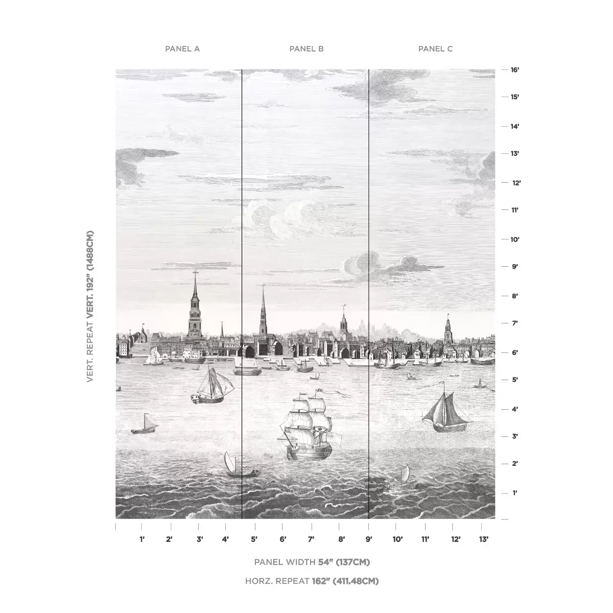 PHILADELPHIA HARBOR 3 PANEL SET_ BLACK