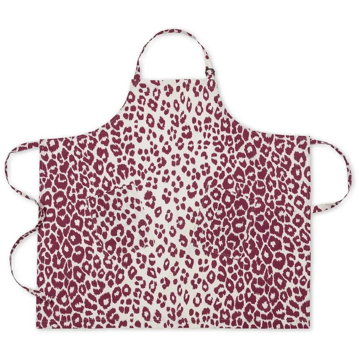 Iconic Leopard Linen Apron_ CRIMSON