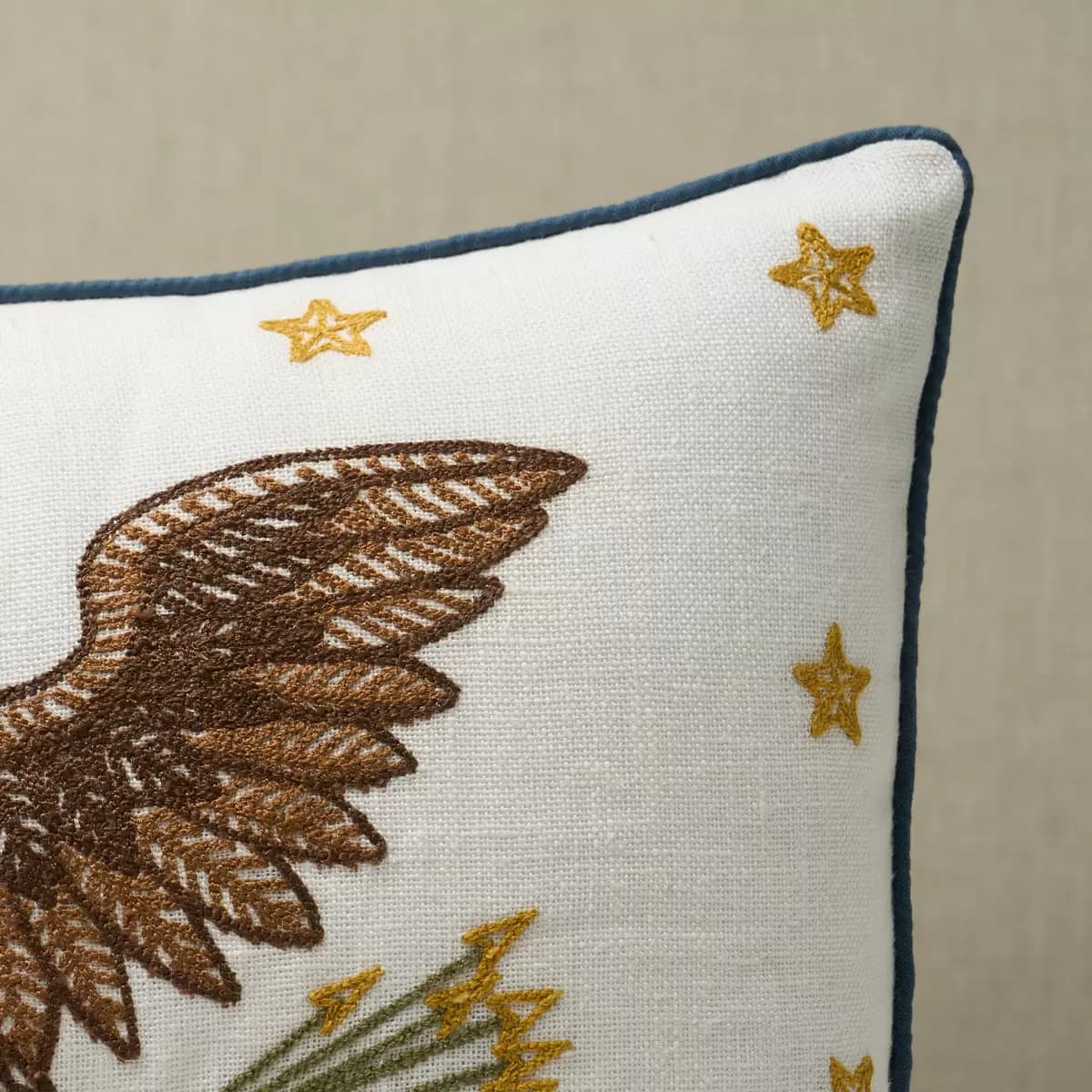 Embroidered Eagle Pillow_ IVORY