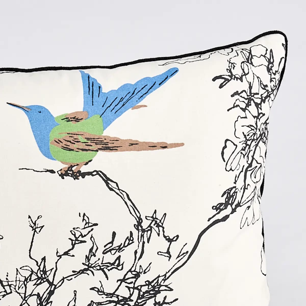 Birds & Butterflies Pillow_ MULTI ON WHITE