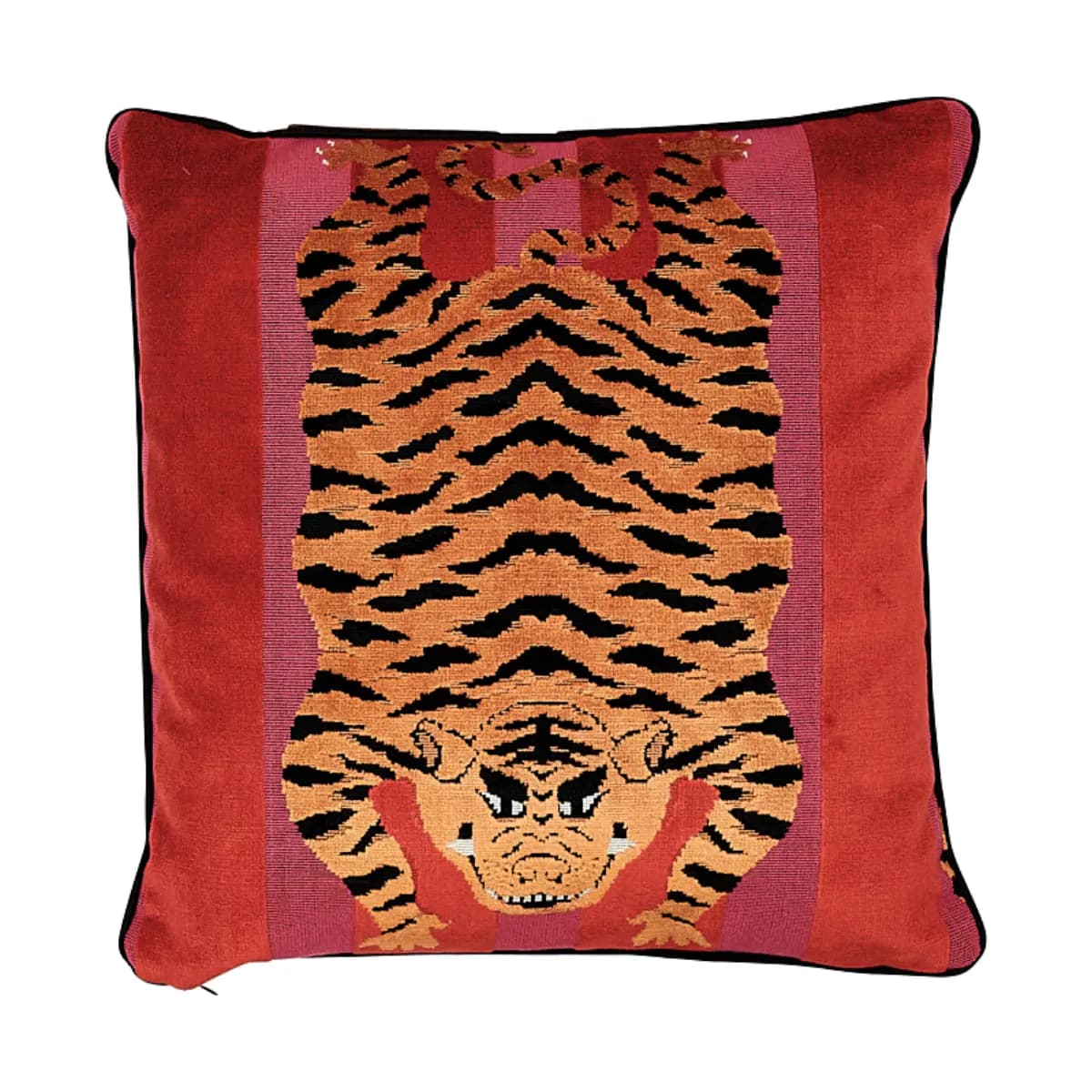 Jokhang Tiger Velvet Pillow_ RED & PINK