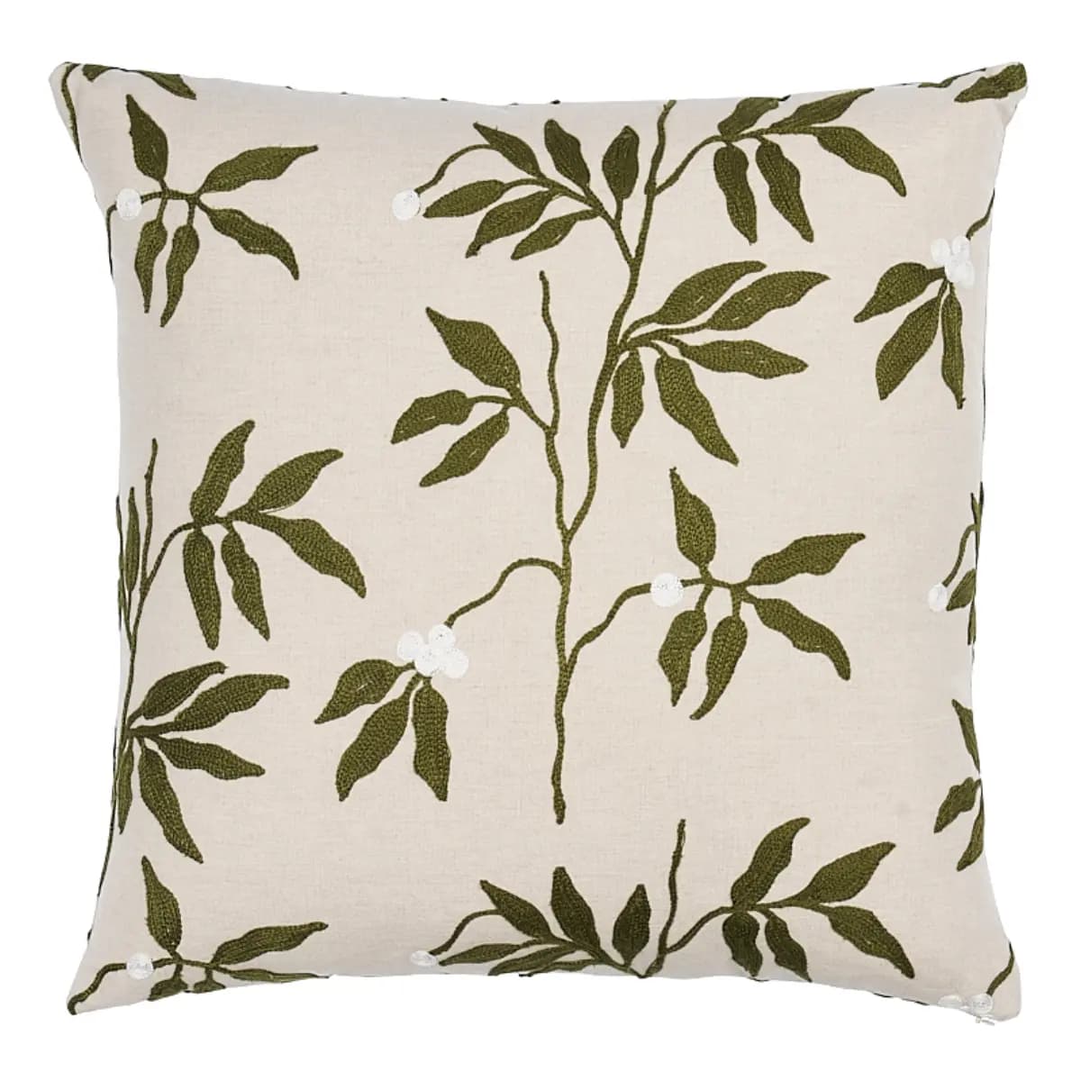 Lilla Embroidery Pillow_ OLIVE ON NEUTRAL