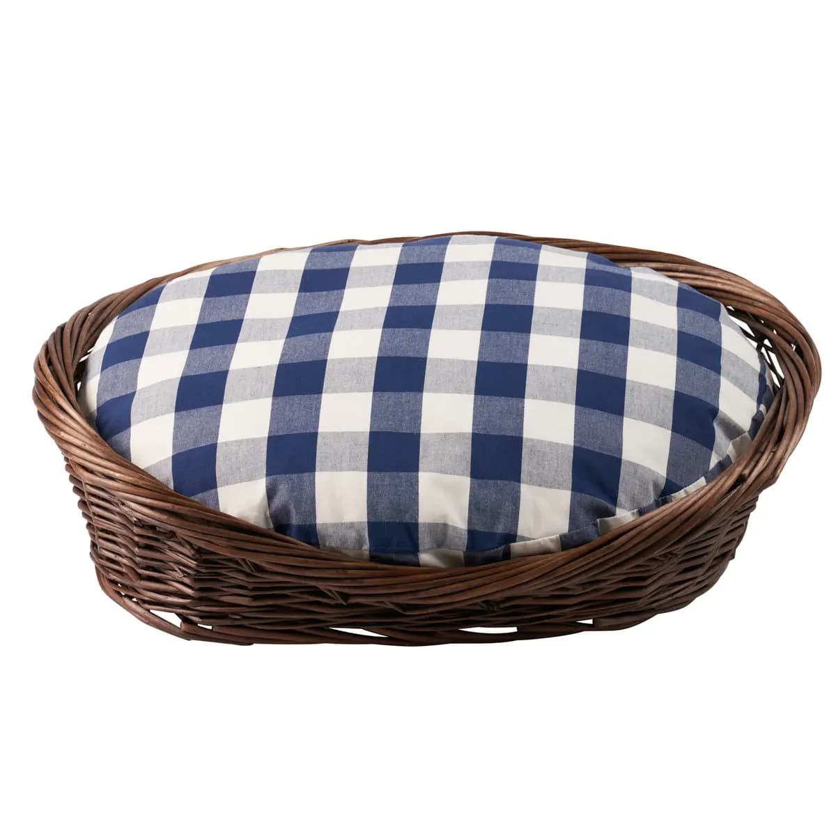 Camden Cotton Check Dog Bed_ NAVY