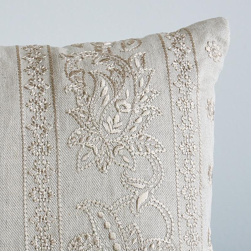 Jaipur Linen Embroidery Pillow_FLAX