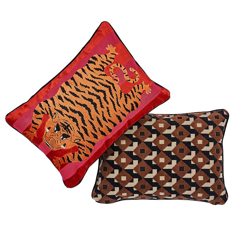 Jokhang Tiger Velvet Pillow_RED & PINK