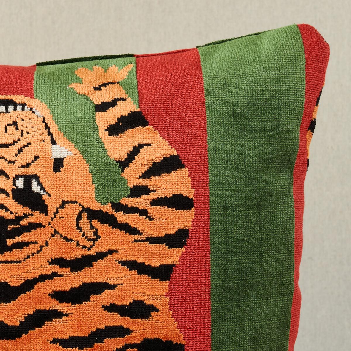 Jokhang Tiger Velvet Pillow_RED & GREEN