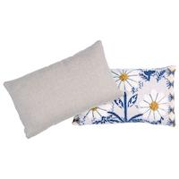 Marguerite Embroidery Pillow A_BLUE & OCHRE