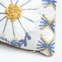 Marguerite Embroidery Pillow A_BLUE & OCHRE