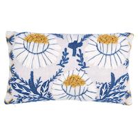 Marguerite Embroidery Pillow B_BLUE & OCHRE