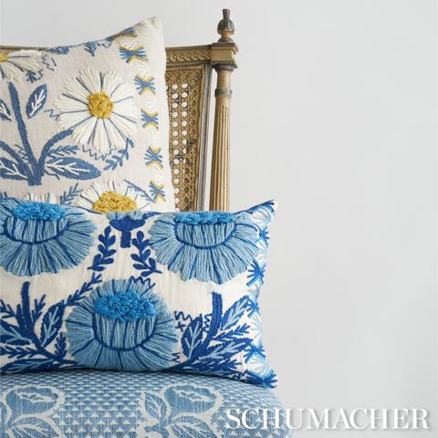 Marguerite Embroidery Pillow_BLUE & OCHRE