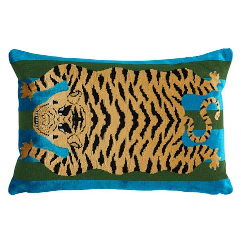 Jokhang Tiger Velvet Pillow_PEACOCK