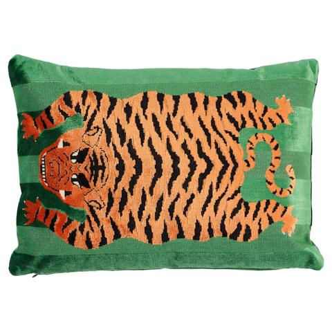 Jokhang Tiger Velvet Pillow_GREEN