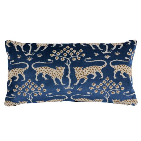Woodland Leopard Velvet Pillow_SAPPHIRE