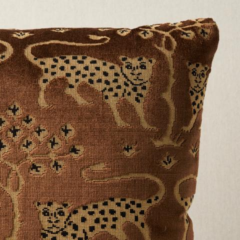 Woodland Leopard Velvet Pillow_SEPIA