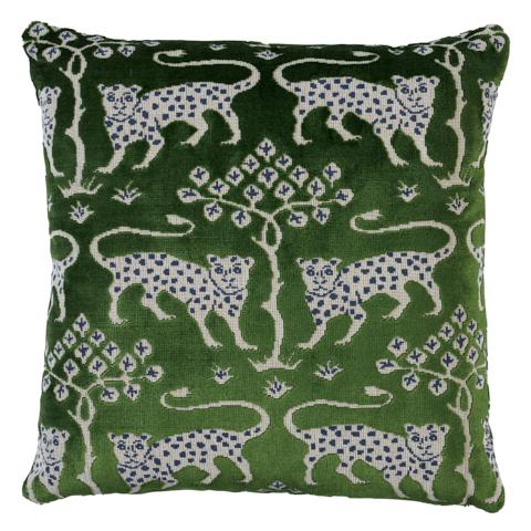 Woodland Leopard Velvet Pillow_EMERALD