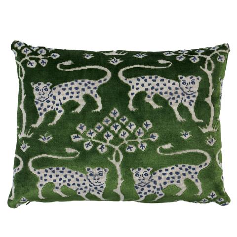 Woodland Leopard Velvet Pillow_EMERALD