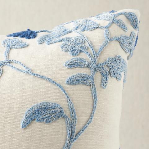 Raleigh Crewel Embroidery Pillow A_CORNFLOWER