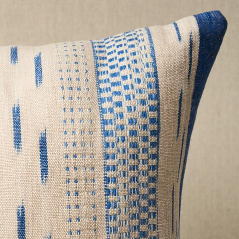 Mirza Ikat Stripe Pillow_Blue on Natural