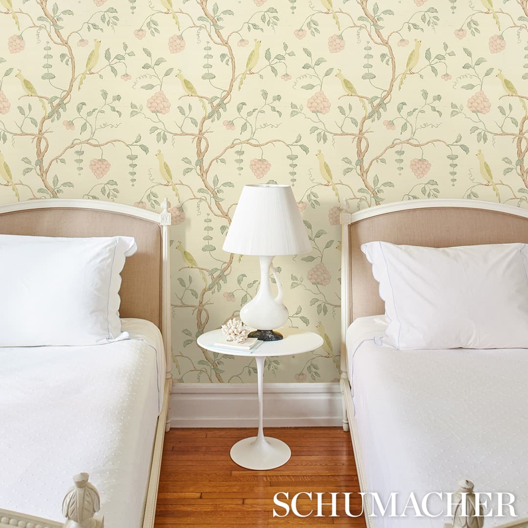 Wisteria Sisal - Teal & Soft Pink Wallpapers | Schumacher
