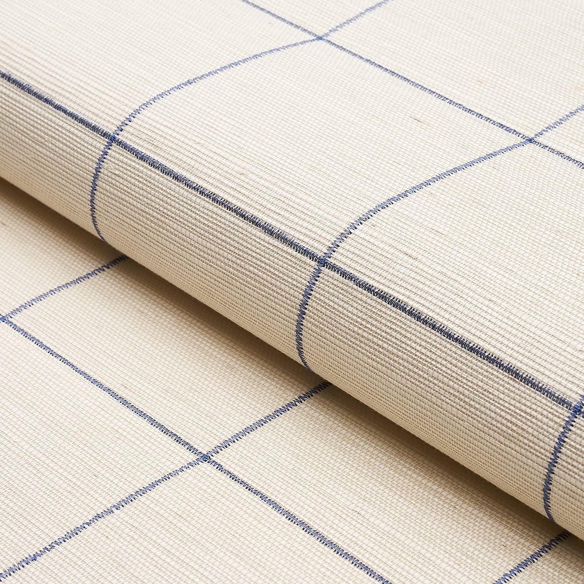 Windowpane Embroidered Sisal - Navy Wallpapers | Schumacher