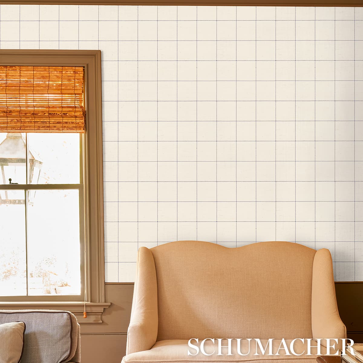 Windowpane Embroidered Sisal - Navy Wallpapers | Schumacher