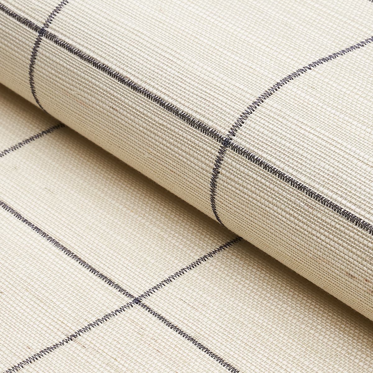 Windowpane Embroidered Sisal - Charcoal Wallpapers | Schumacher