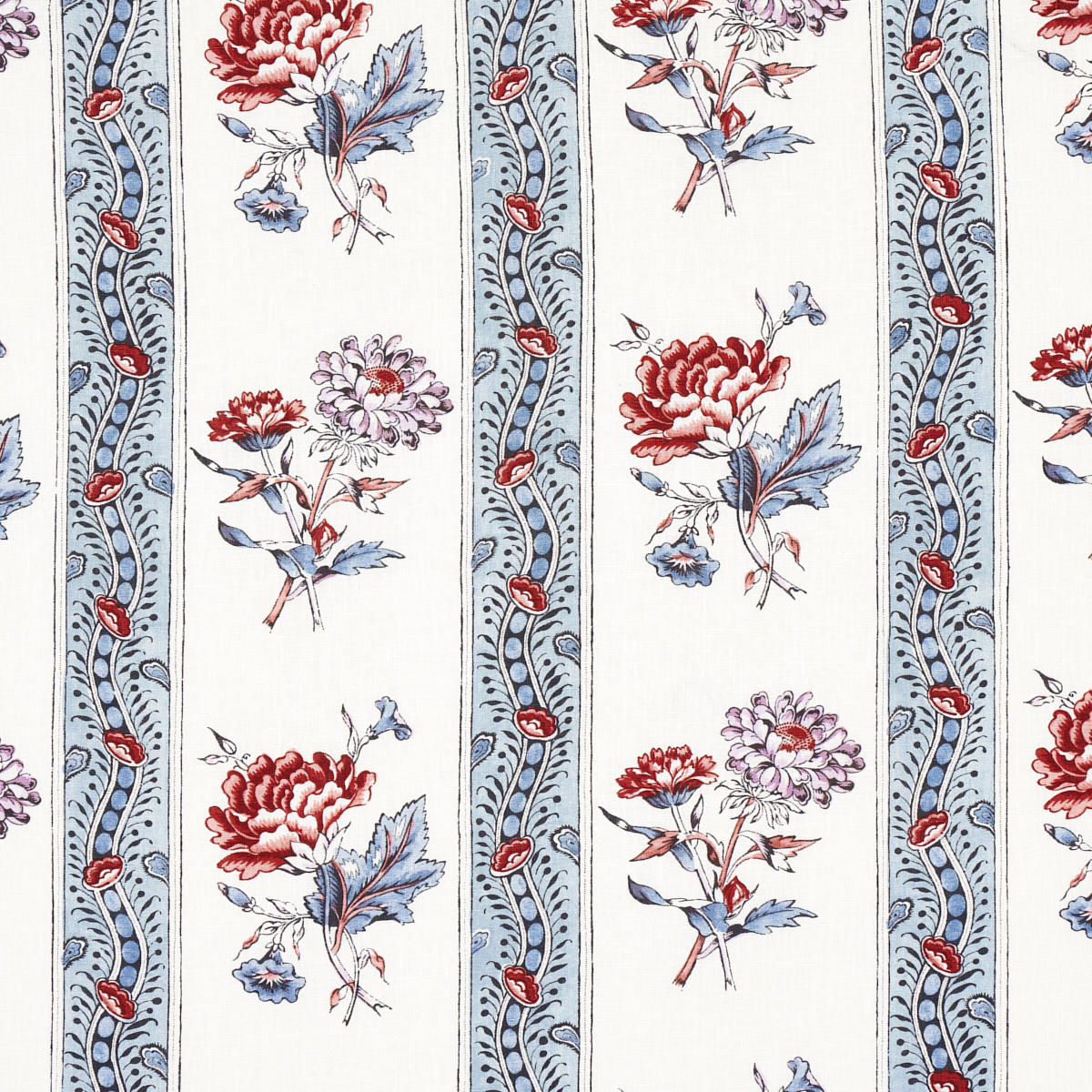 Schumacher Ariana Floral Stripe in Pearlware Blue - Paper-Backed Fabric