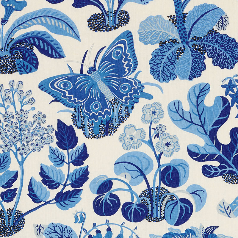 Schumacher Exotic Butterfly Fabric in Marine