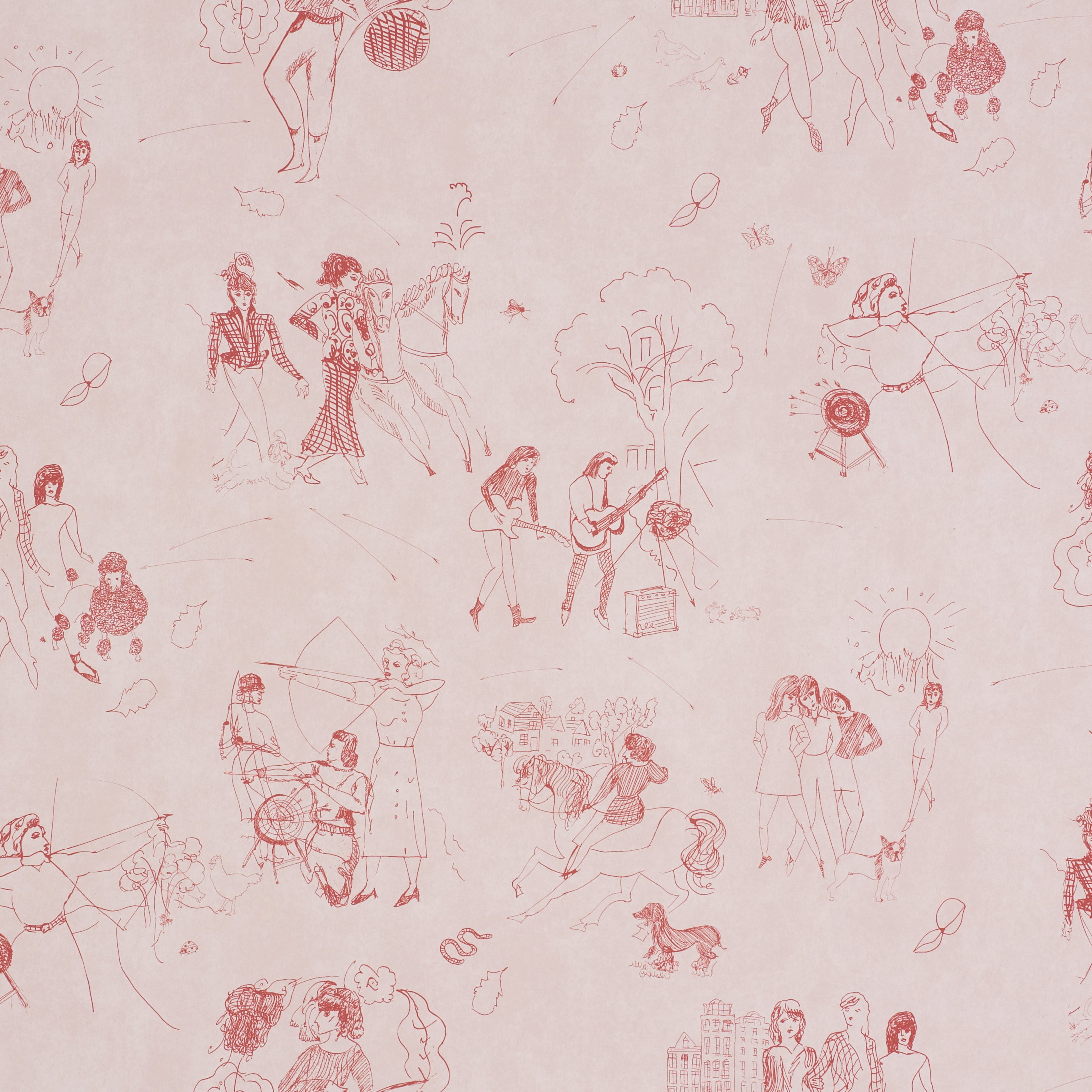 Schumacher Toile De Femmes Wallpaper by Peg Norriss in Poppy