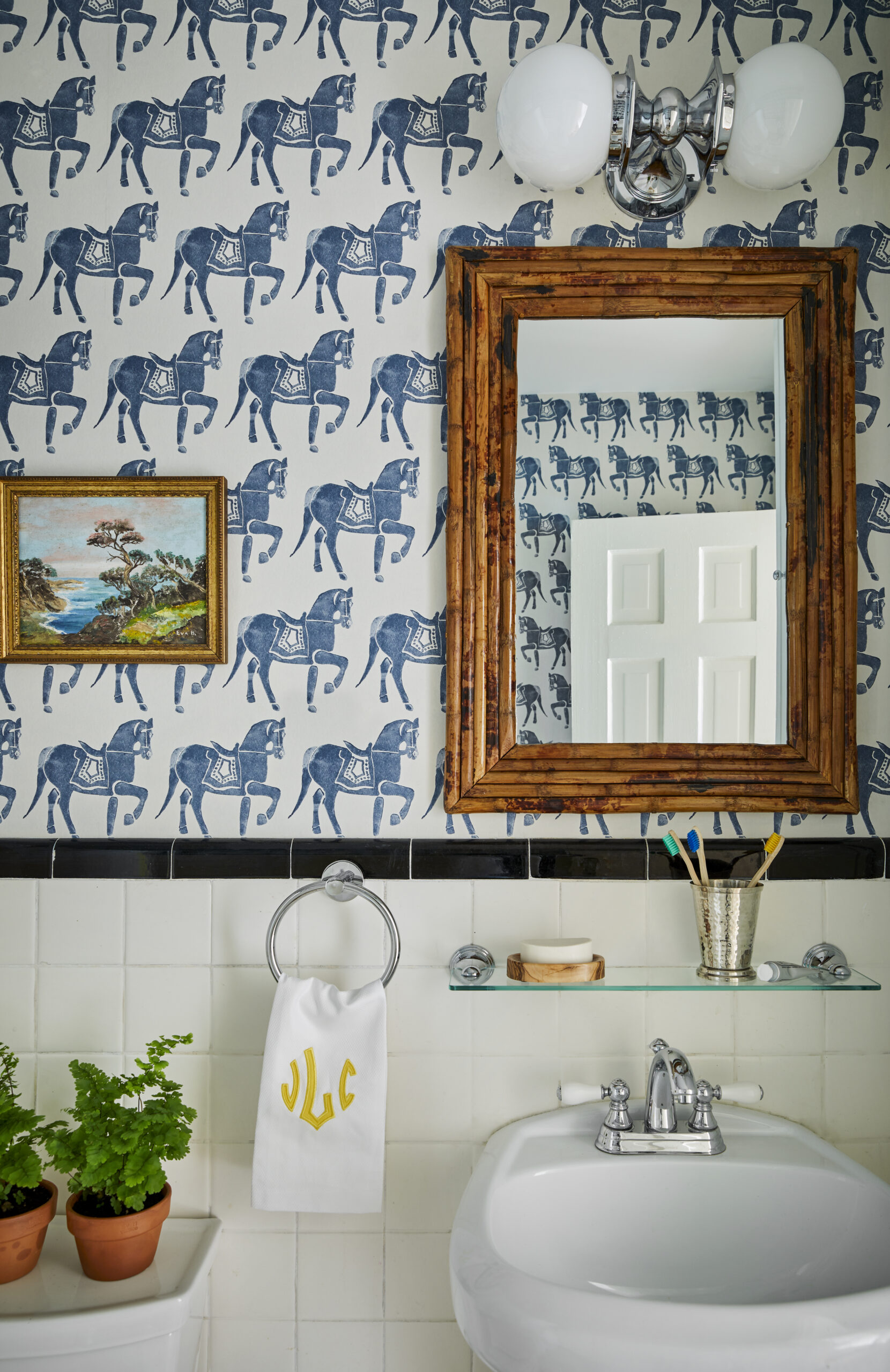Design by Lauren Elaine Interiors featuring Schumacher Marwari Horse wallpaper