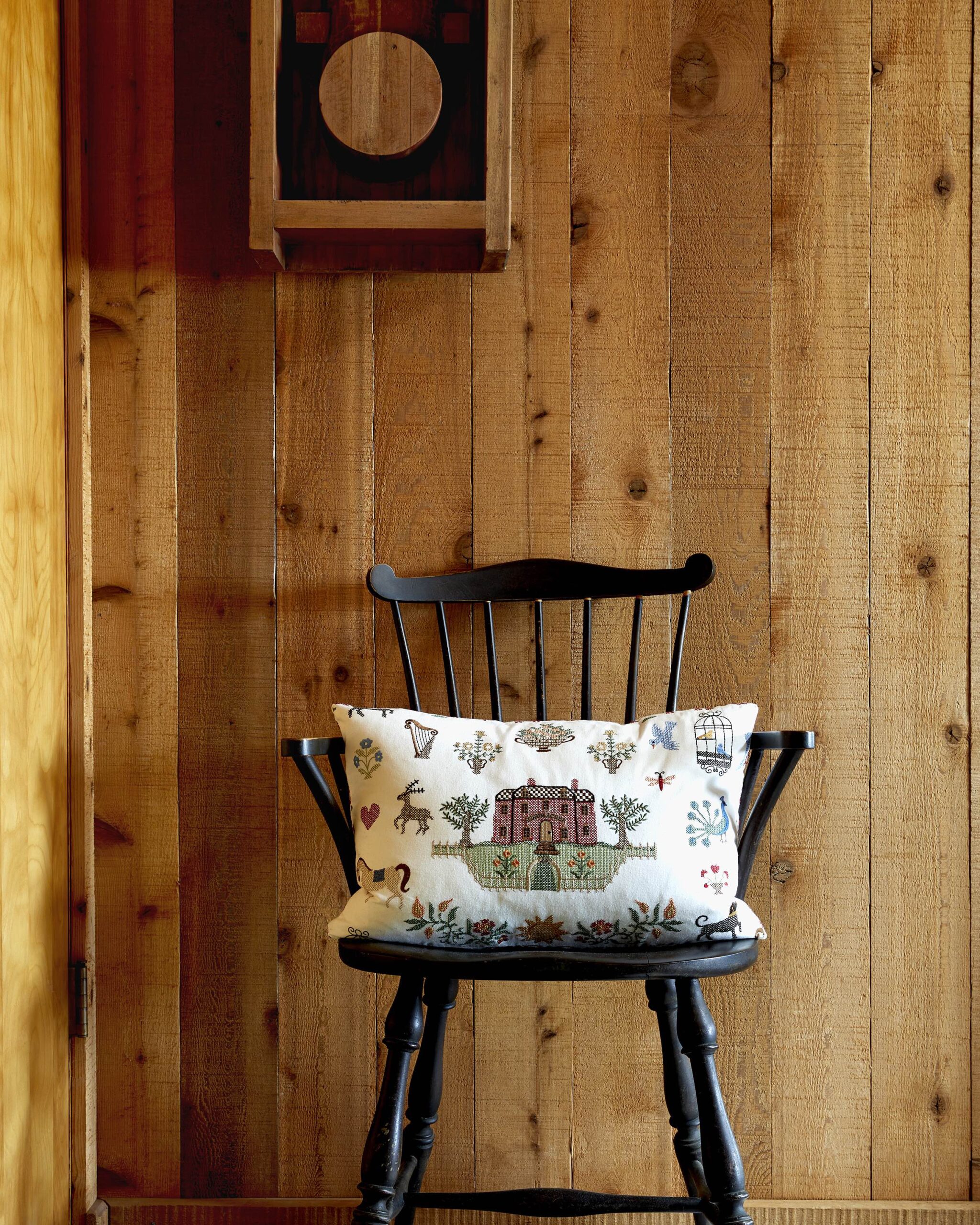 Schumacher's Merrifield Sampler embroidered pillow