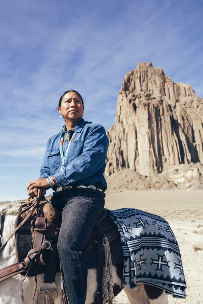 Diné fiber artist Kevin Aspaas with his debut Schumacher textile collection